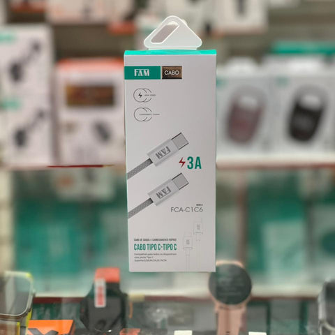 Cabo USB tipo C para tipo C 3A, carregamento rápido para celular