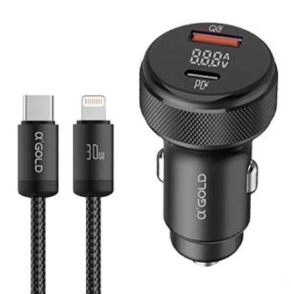 Kit carregador veicular A'GOLD - USB C Lightining