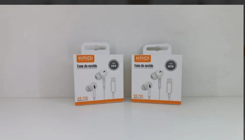 Fone de ouvido IOS iPhone com borracha KAIDI, fone de ouvido com fio