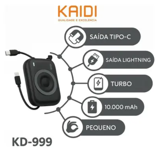 Carregador portatil Kaidi KD-999 - 10.000mAh