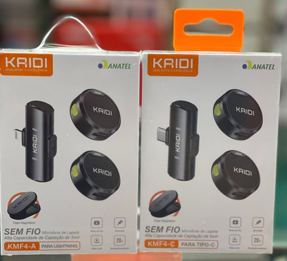 Microfone lapela sem fio KAIDI KMF4-A Tipo C/Ligthning