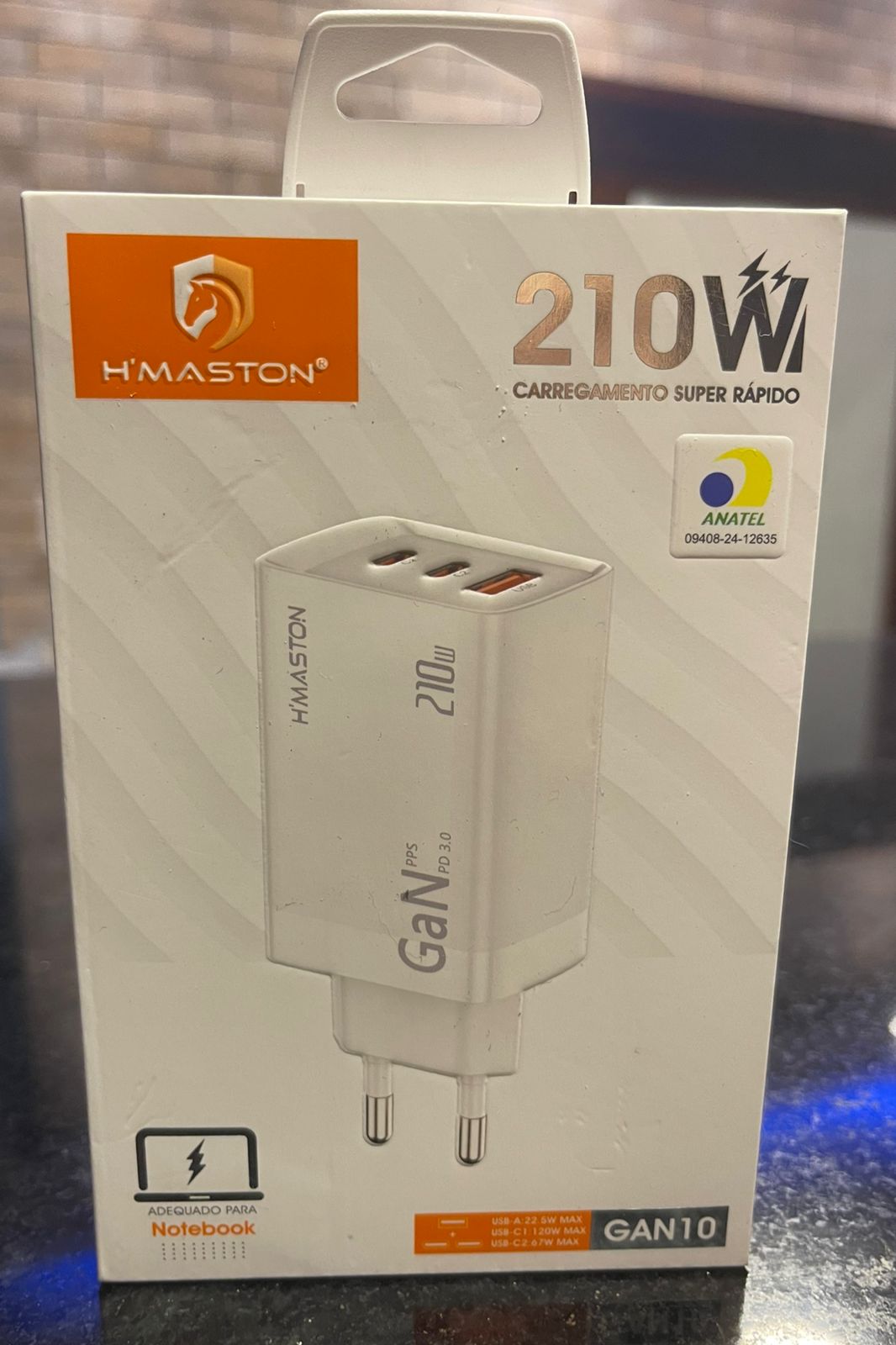 Carregador H’Maston GaN10 turbo de 120/210W p/ LAPTOP