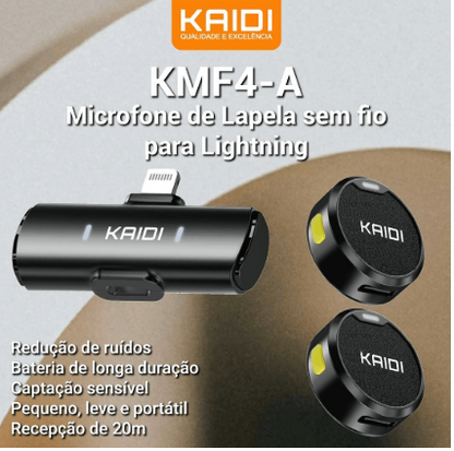 Microfone lapela sem fio KAIDI KMF4-A Tipo C/Ligthning