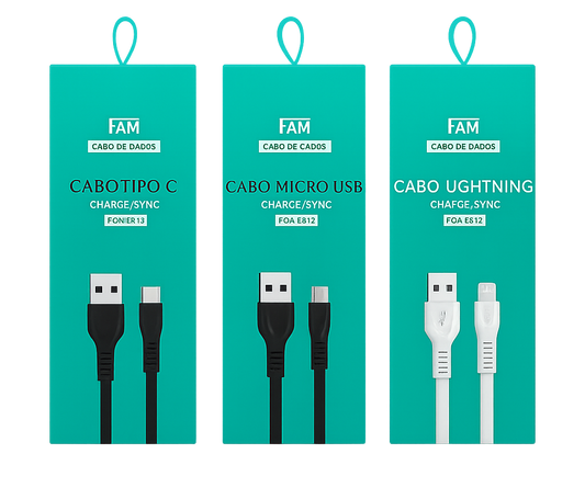Cabos USB para Todos os Dispositivos: Tipo-C, Mini USB e Lightning