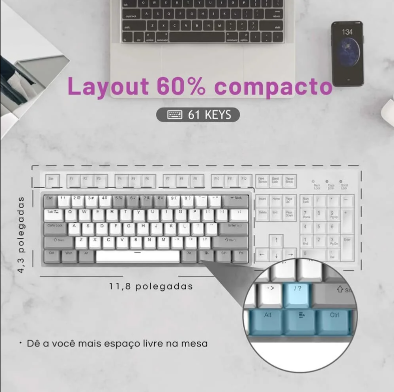 Teclado Mecânico AULA F3261 - 61 teclas