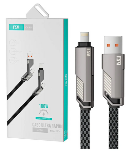 Cabo Ultra Rápido 4 em 1 - Lightning Tipo C - USB Tipo C - FCA-2204 - FAM